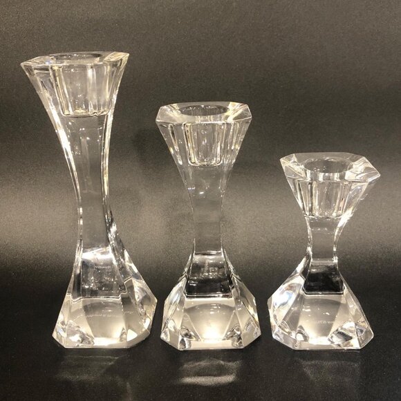 Villeroy & Boch Clear Crystal Candlestick Holders Graduated Set Cocktail Club - Picture 6 of 12